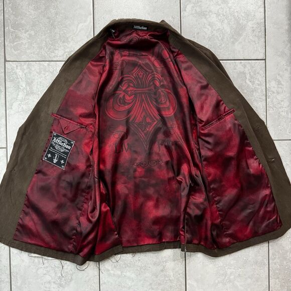 VTG Affliction Red Label Premium Men's Goth Blazer Jacket XL 48-50 Graphic RARE - Picture 7 of 14